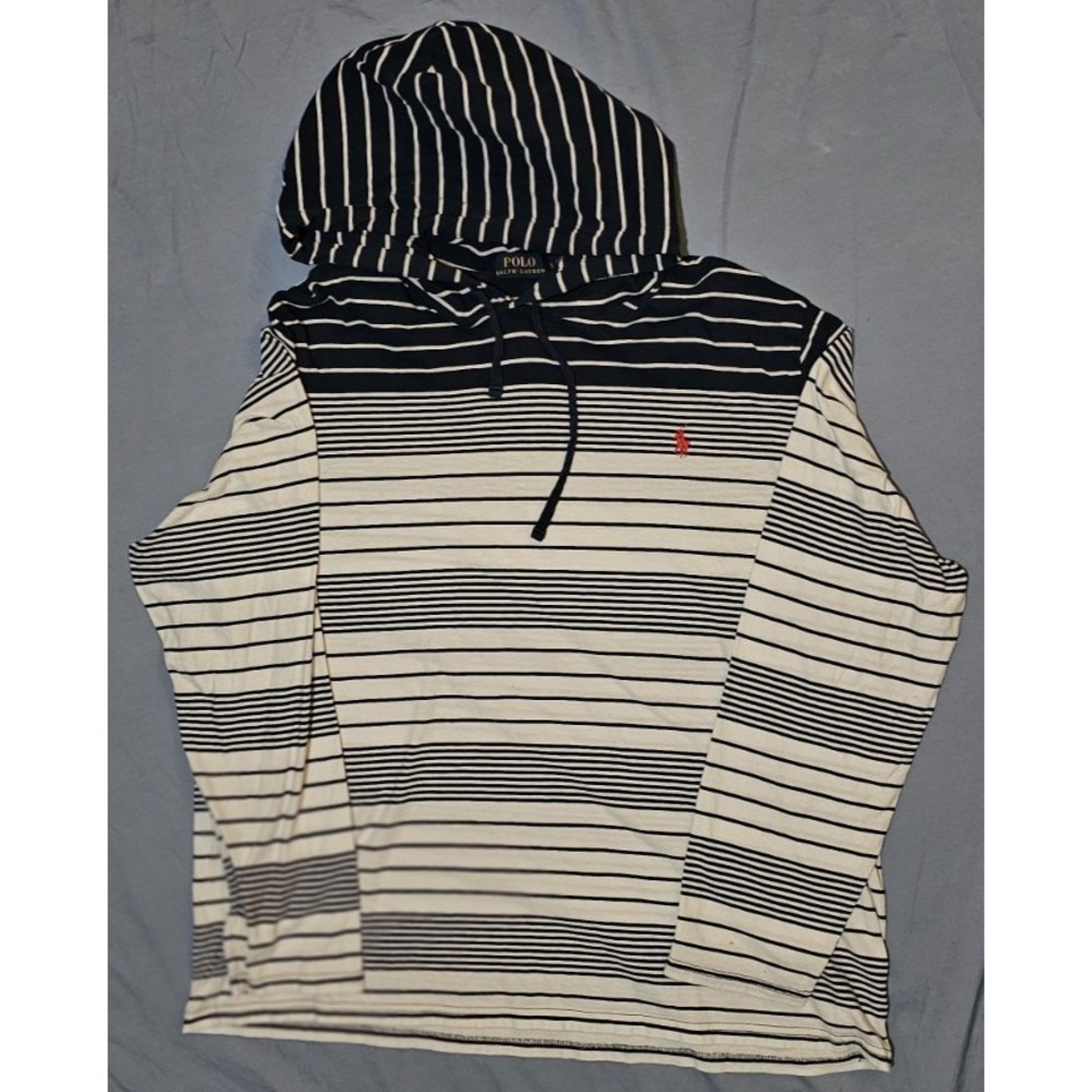 Polo Ralph Lauren Striped Long Sleeve Hooded‎ T-shirt Blue/White Sz XL